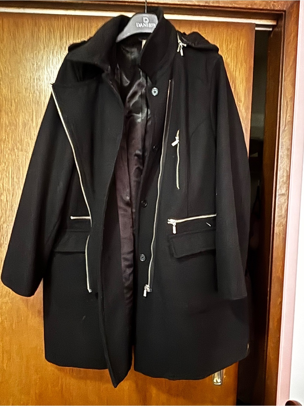 Black Womens Zip-Front Coat with Hood heave weight